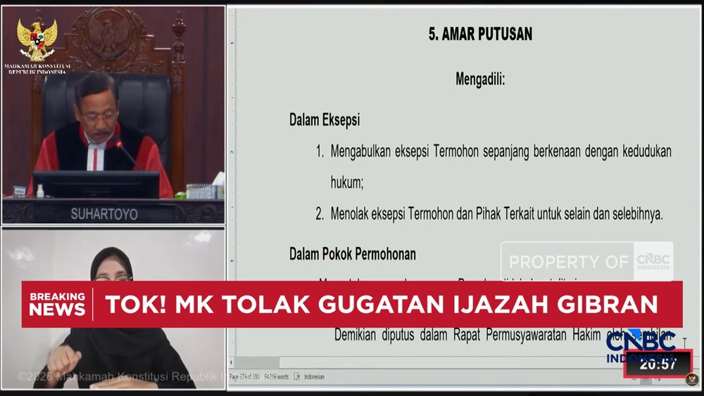 Gugatan Ijazah Gibran Akhirnya Diputus MK